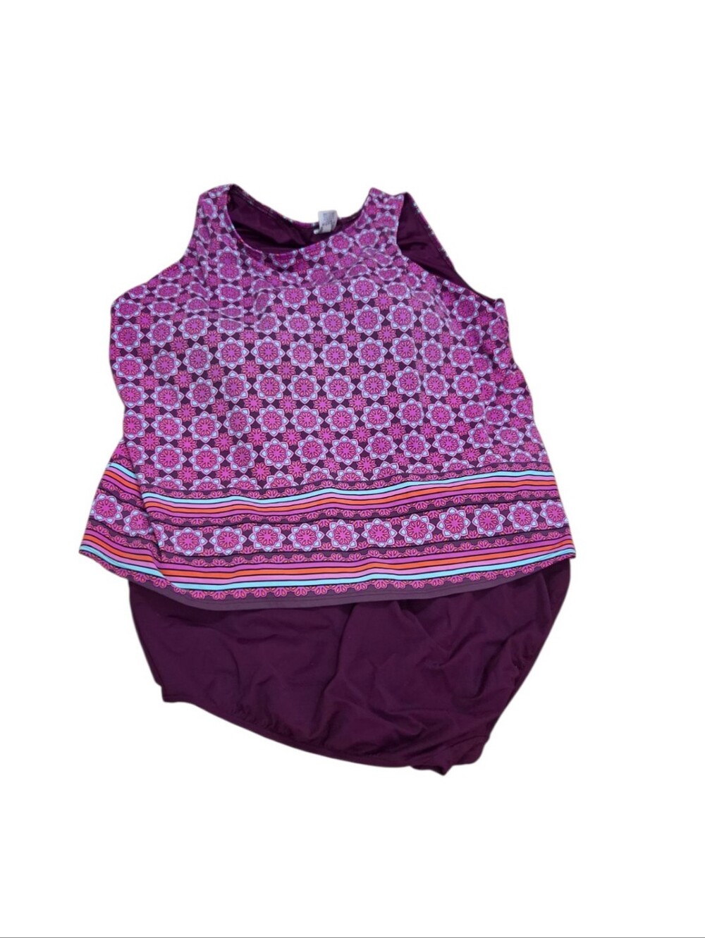 Lands End Tankini 24W Purple Floral 2 Piece Swimsuit Plus Size Swimwear Brief